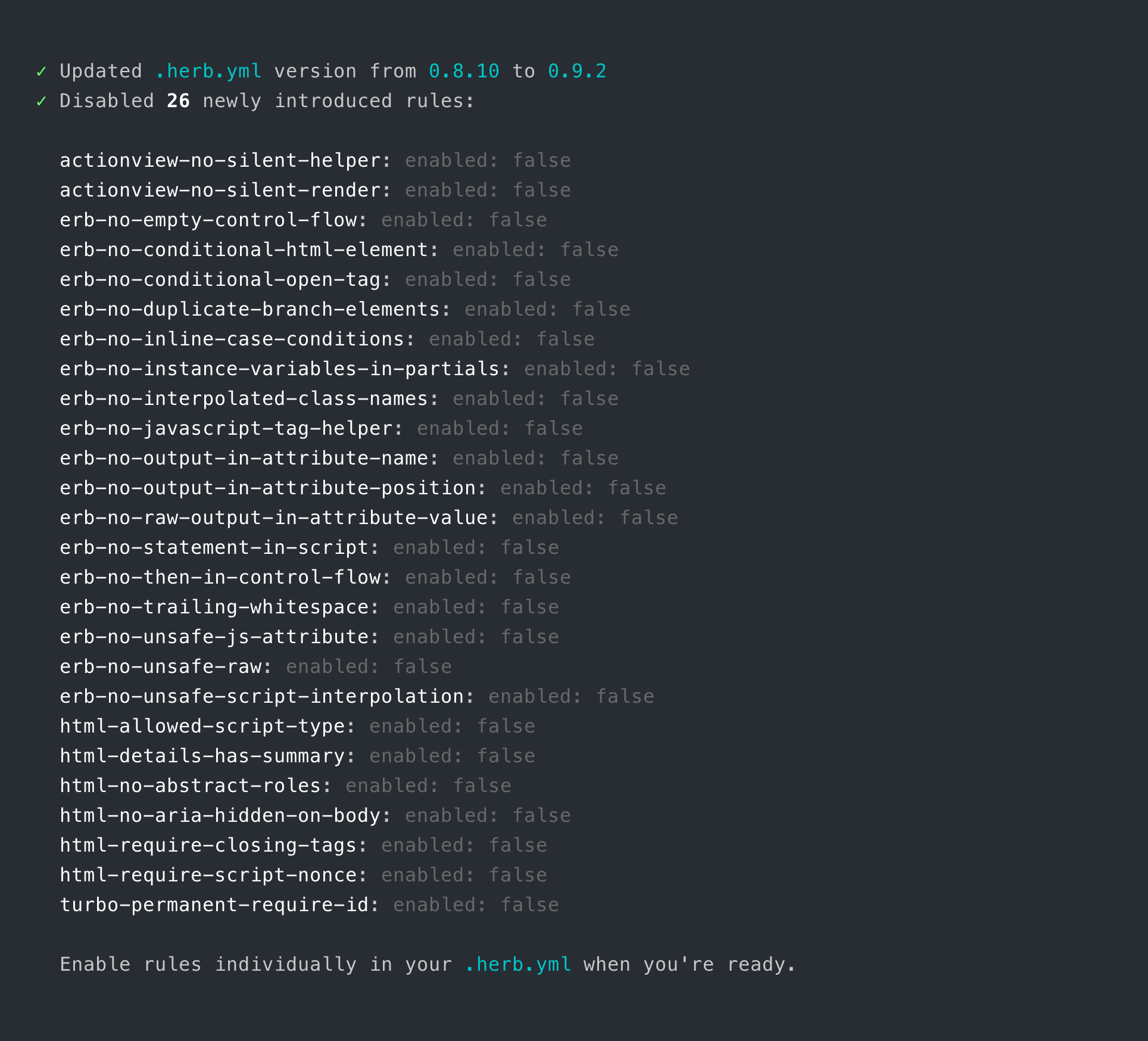 The --upgrade flow adopting newly available rules
